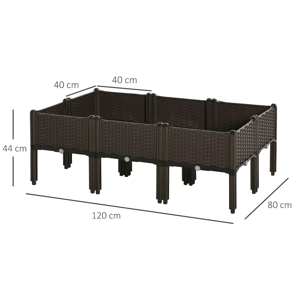 image 1 of Outsunny 6-piece Elevated Flower Bed Vegetable Herb Planter Plastic, Brown