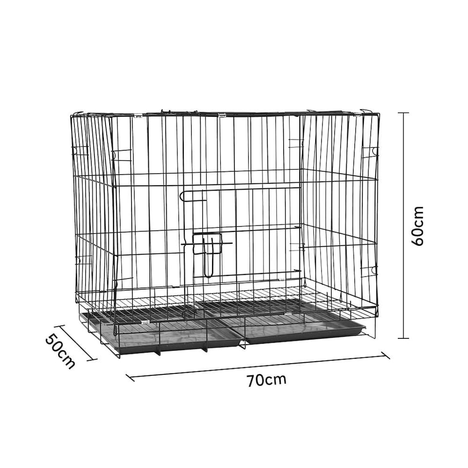 image 1 of Living and Home Wire Dog Crate with 2 Doors and Tray, 70x50x60cm