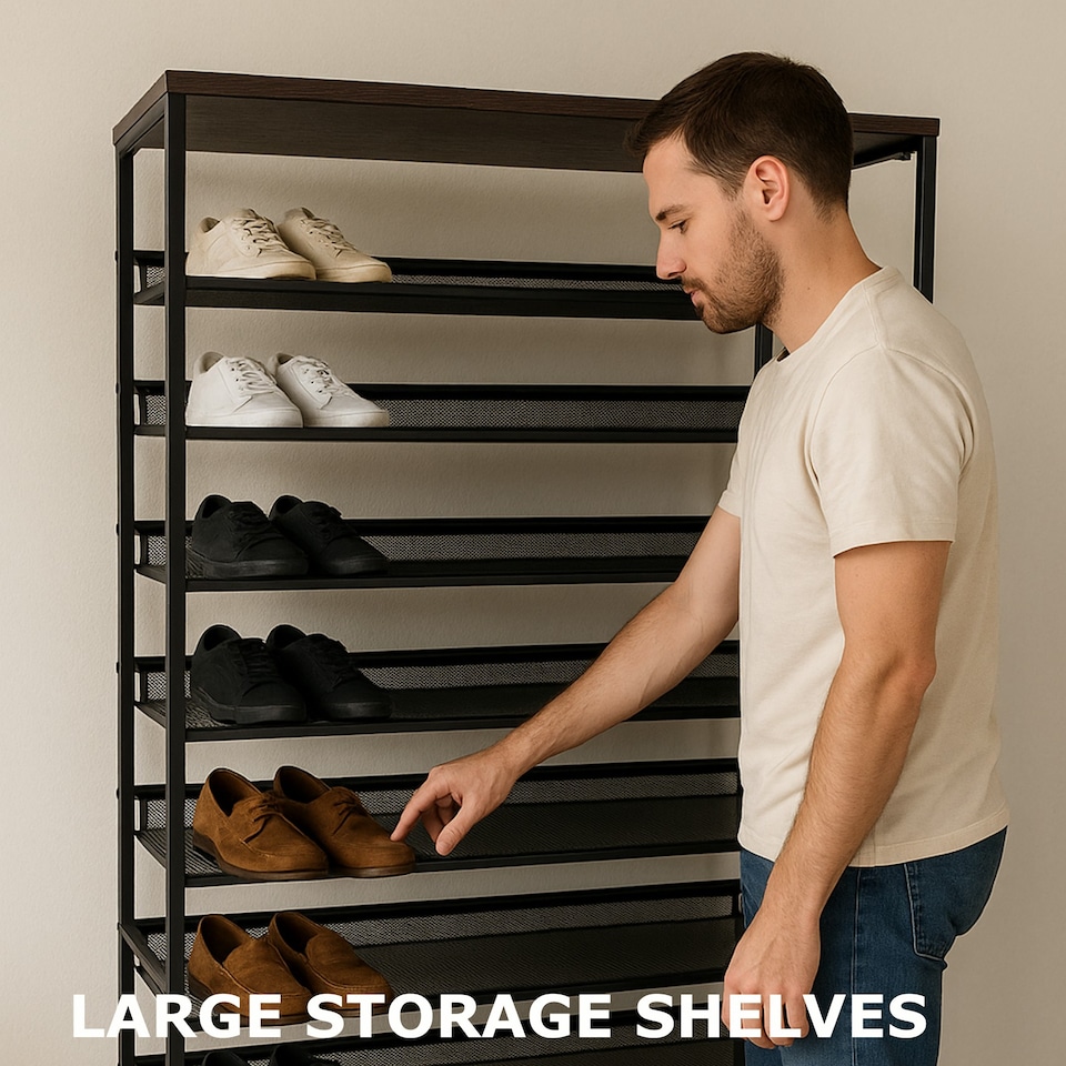 image 1 of Industrial 10 Tier Shoe Rack Hallway Organiser Rustic