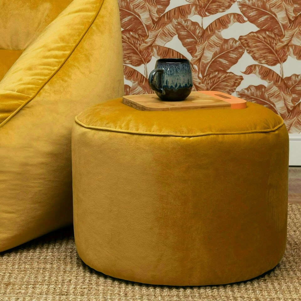 image 1 of icon Milano Velvet Bean Bag Pouffe Ochre Yellow Large Velvet Footstools Yellow