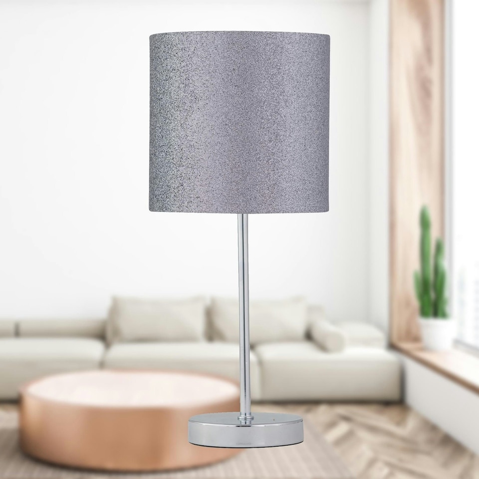 image 1 of First Choice Lighting Set of 2 Chrome Stick Table Lamps Base Only Chrome