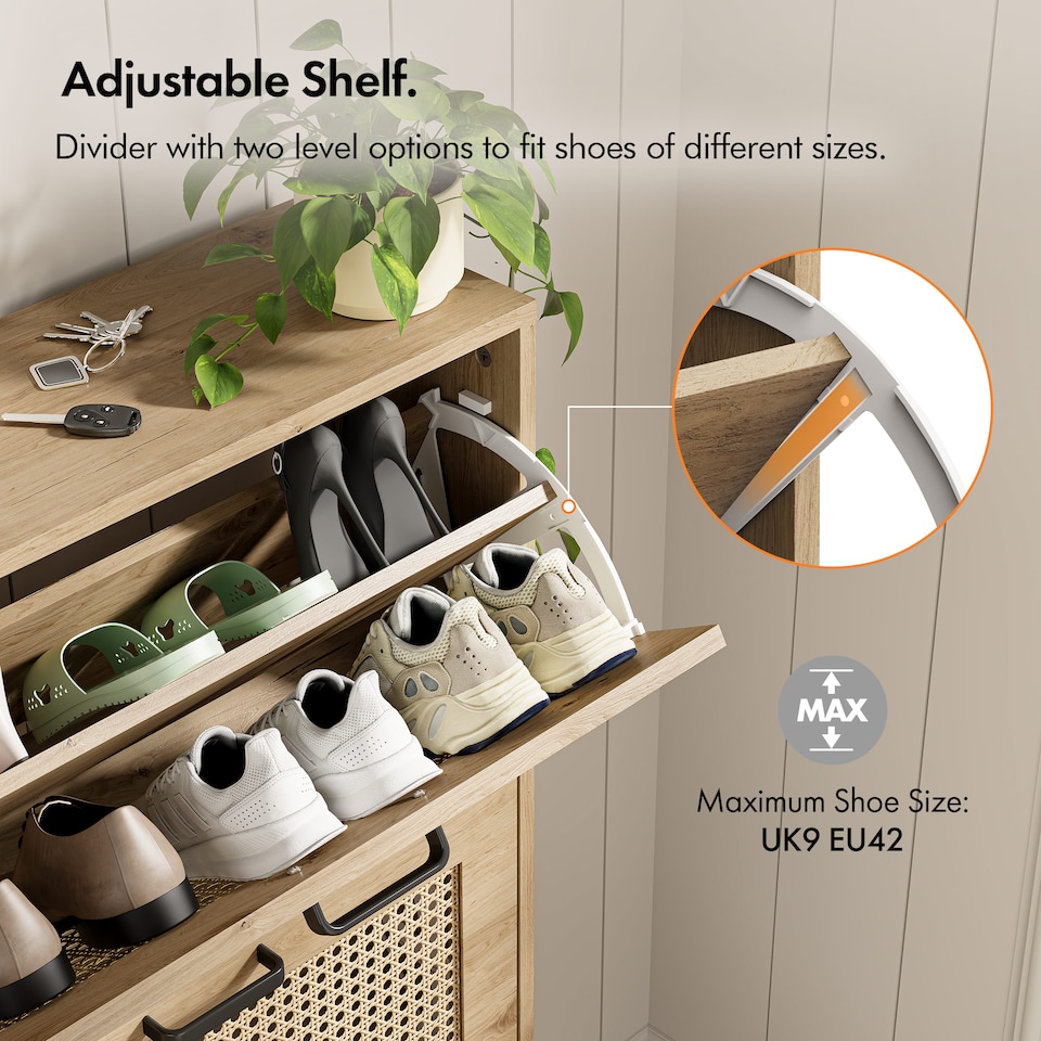 image 1 of VonHaus Rattan Shoe Storage Cabinet for Hallway with 3 Tier Drawers