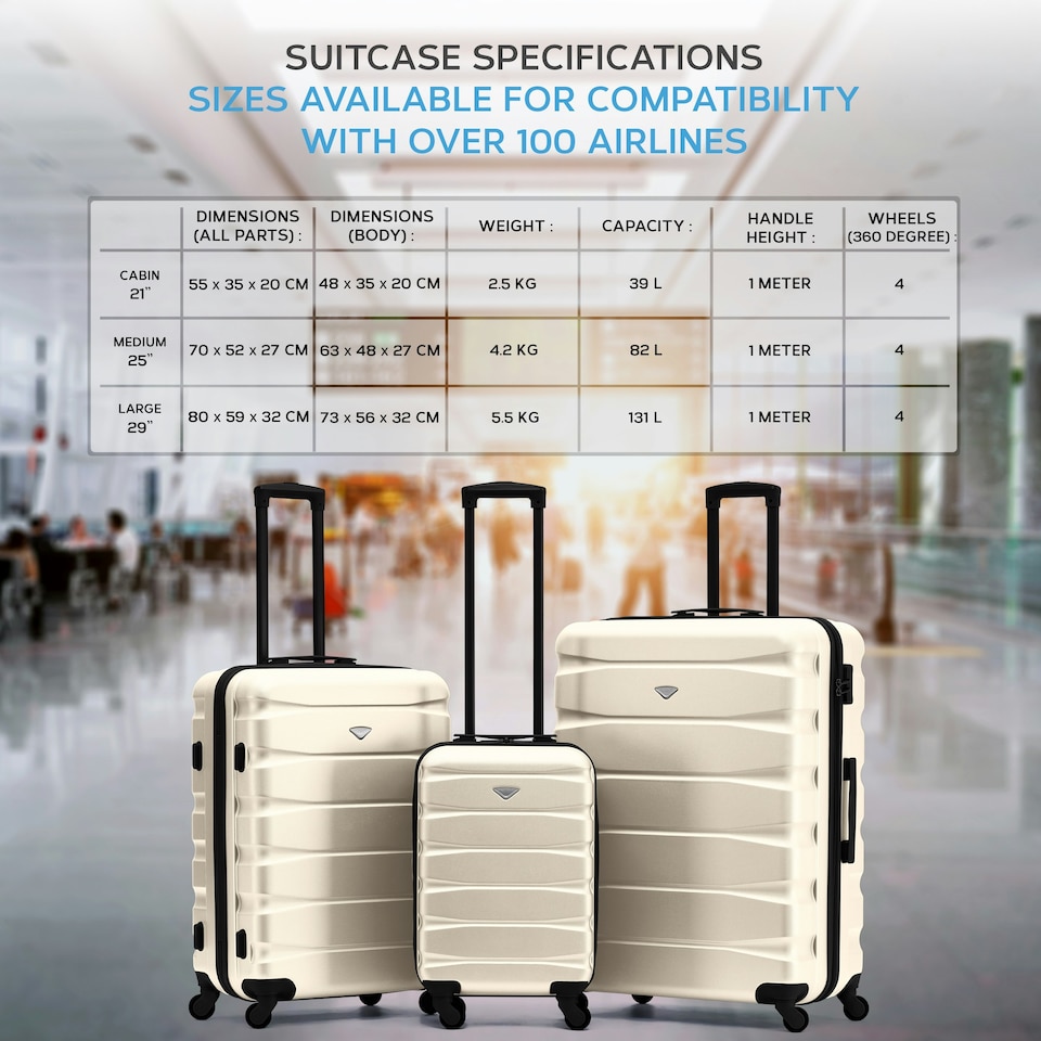 image 1 of Flight Knight 29" Extra Large Suitcase – 20kg Capacity Hard Shell Check-In Luggage with 4 Wheels  100+ Airlines Approved: Ryanair, EasyJet, Jet2, Wizz Air, BA Cream | Cream/Black | Large