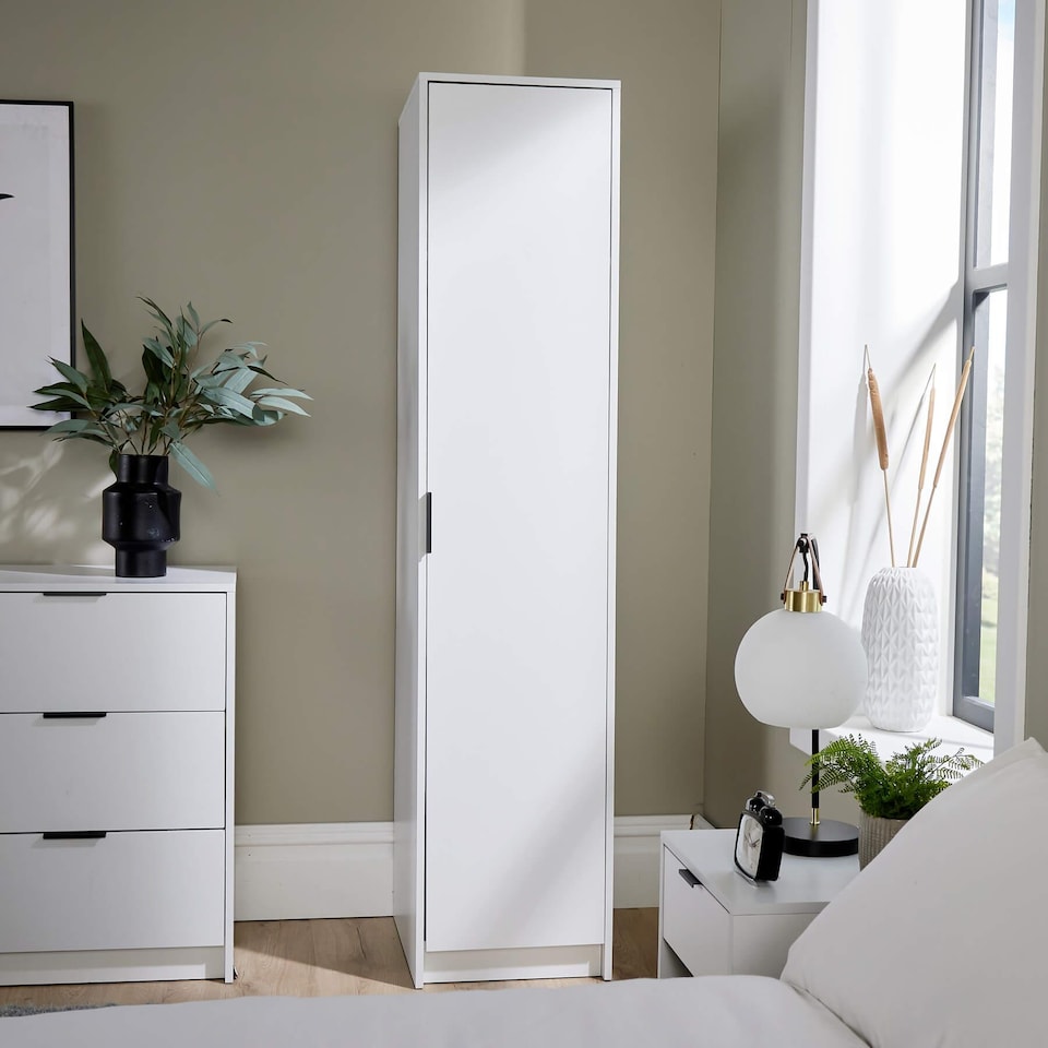 image 1 of Phoenix Wardrobe 1 Door Space Saving Bedroom Home Furniture Clothing Storage Unit | White