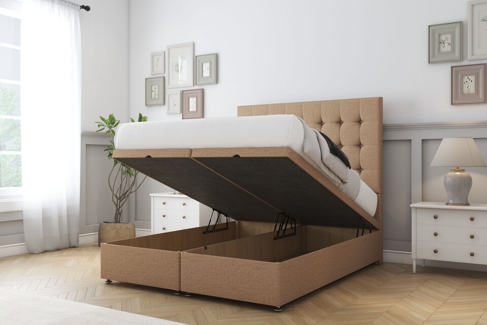 image 1 of Sloomy Alabama Latte Dumfries Ottoman Bed With Mattress With 26" Strutted Headboard 3' Single