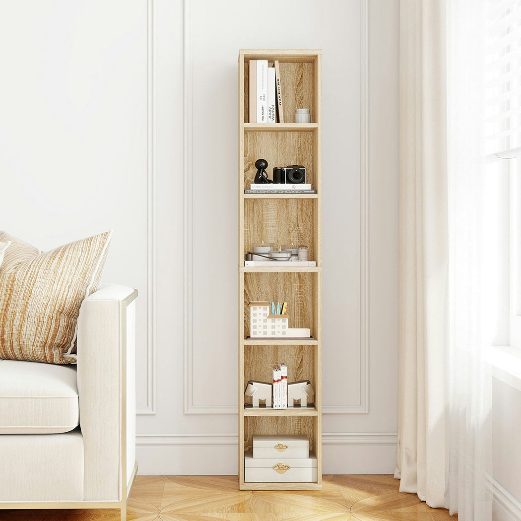 Levede Slim Wooden Bookcase Storage Shelf Organizer for Home Office | Brown