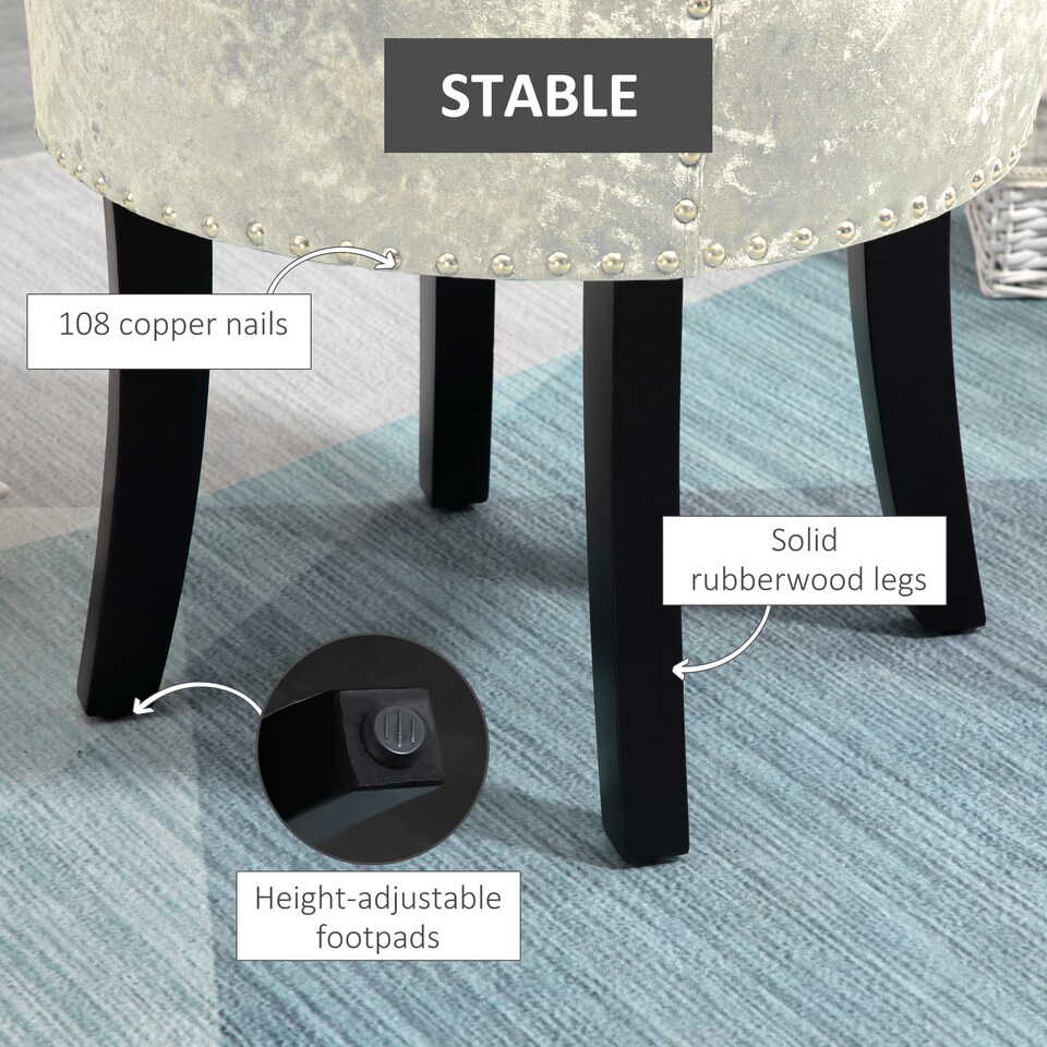 image 1 of HOMCOM Dressing Table Stool with Rubber Wood Legs, Ice Velvet Vanity Stool for Living Room Bedroom, Beige | Brown | 1