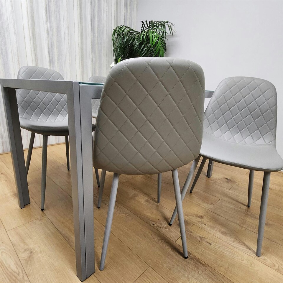 image 1 of Glass Dining table and 4 grey leather chairs Grey Glass Table And 4 Chairs kitchen dining room furniture Grey