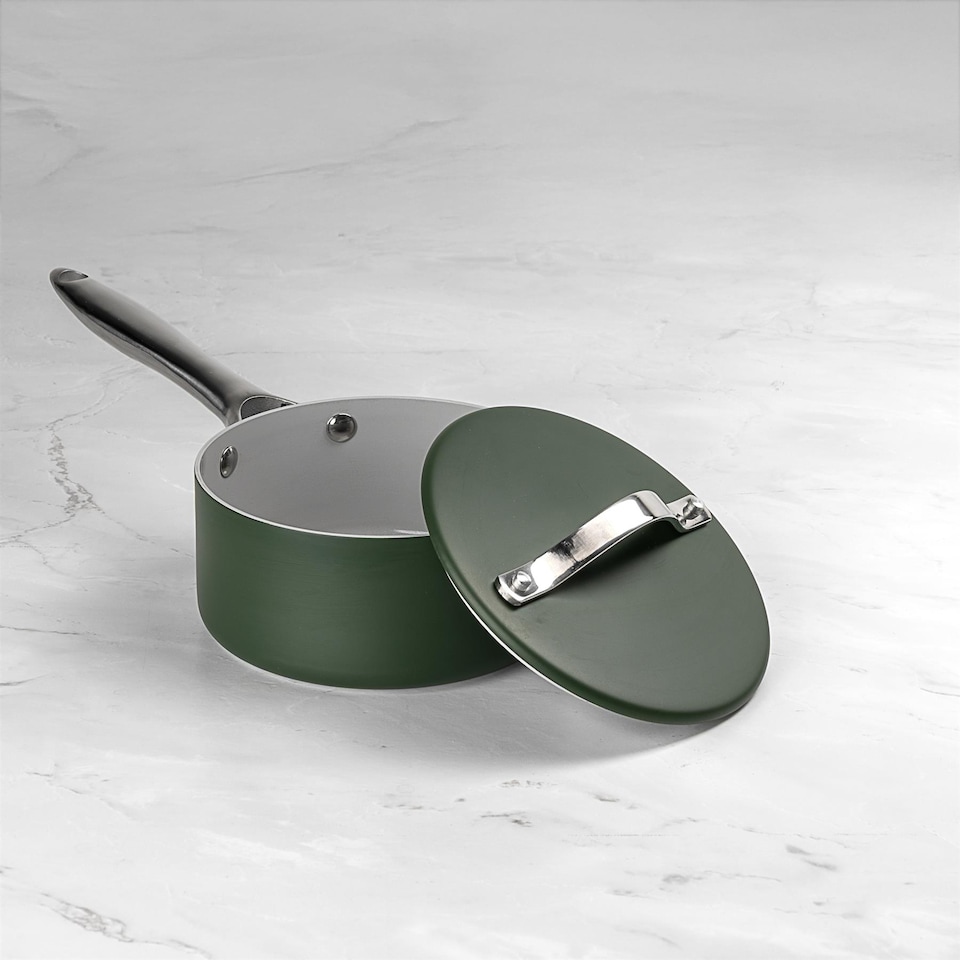 image 1 of Prochef 16cm Green Ceramic-Coated Aluminium Saucepan | Green | Olive Green