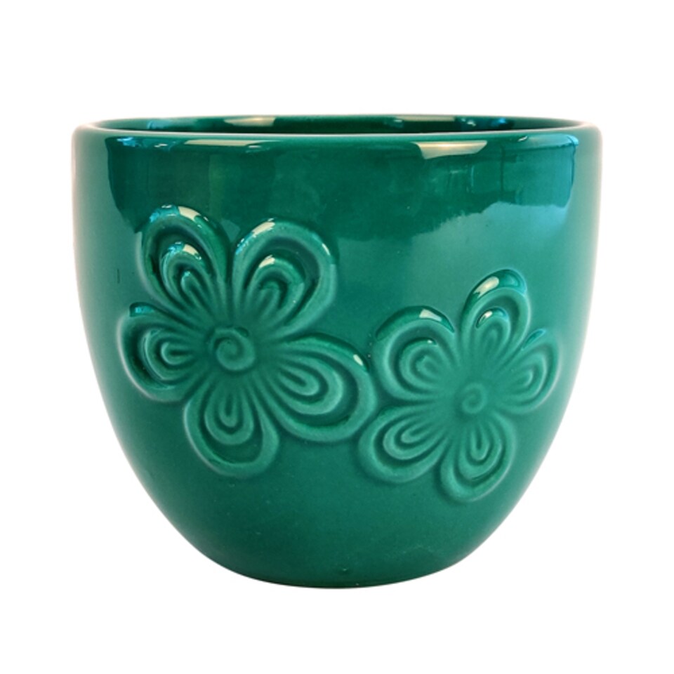 image 1 of Flower Embossed Indoor Plant Pot 11cm | Green | Green | M | 1