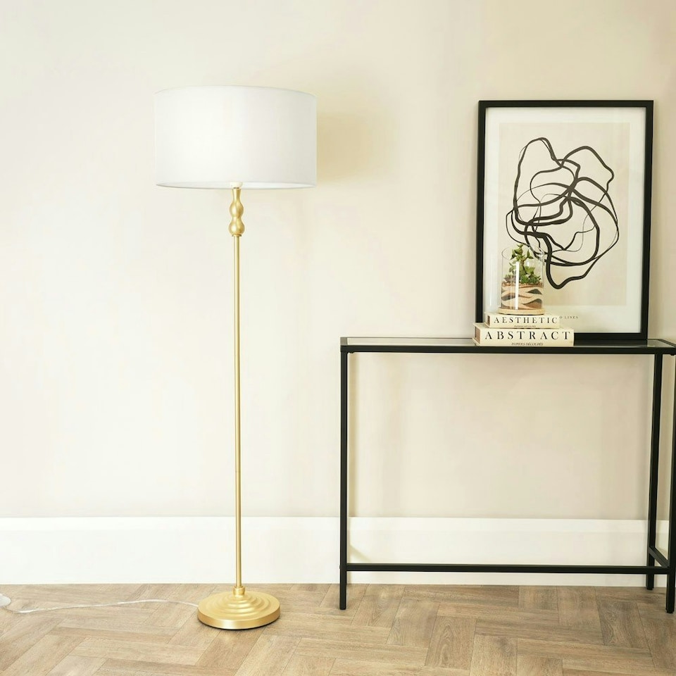 image 1 of ValueLights Maggie Gold Metal Candlestick Slim Floor Lamp Base