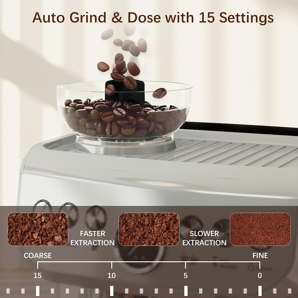 image 1 of HOMCOM Espresso Machine, Bean Grinder & Steam Wand, 15 Bar Pressure, Silver.