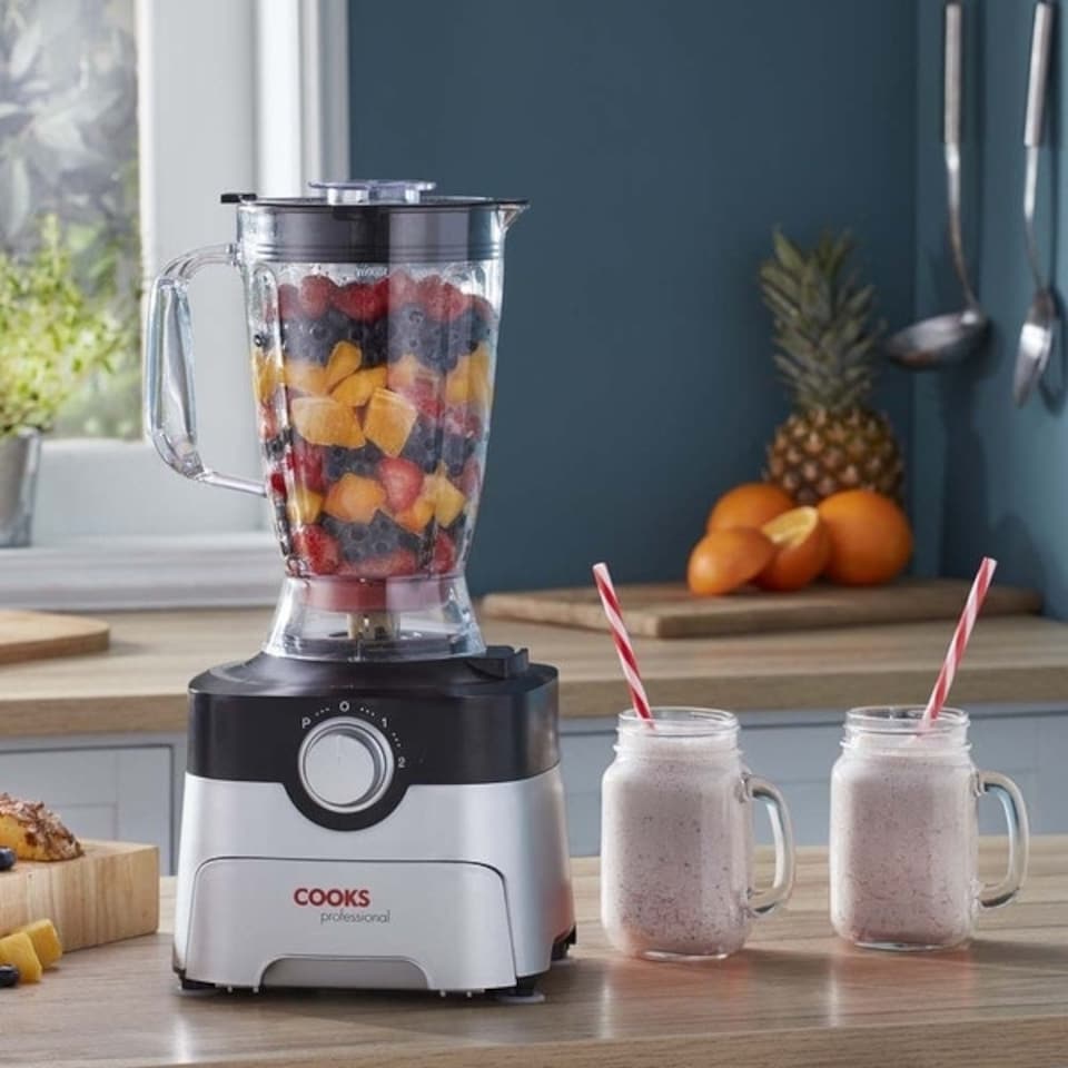image 1 of Cooks Professional Food Processor | 1000W | 7 Different Blades | Mixing Bowl and Blending Jug | Black and Silver