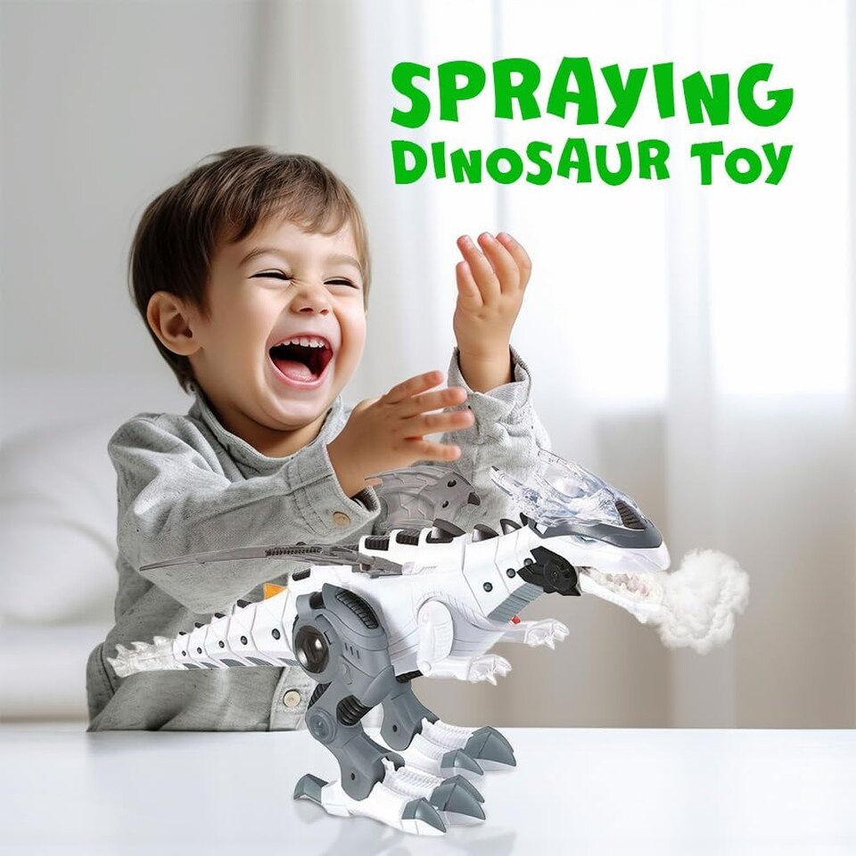 image 1 of Alivio Fire-Breathing Dinosaur Toy with Lights & Sounds (Green & White, Pack of 2)