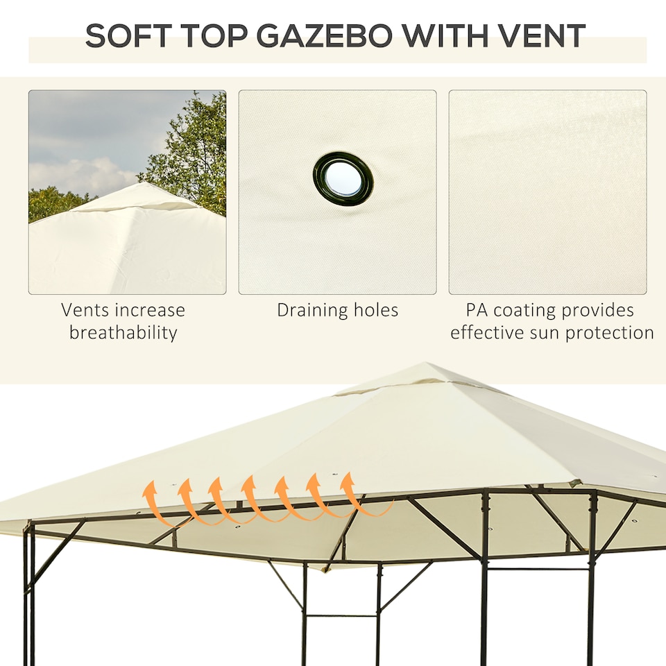 image 1 of Outsunny 3 x 3 Meters Patio Garden Metal Gazebo Marquee Steel Frame with Canopy Awning Tent Water Resistant Cream