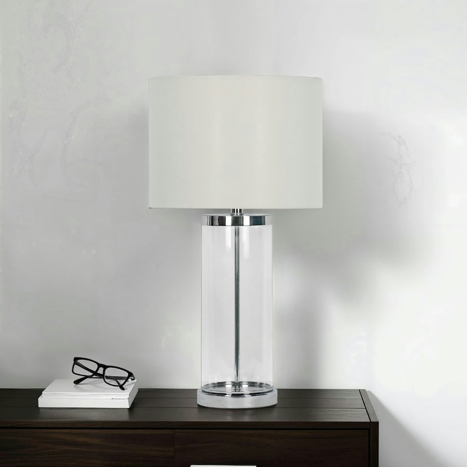 image 1 of Adelia Polished Chrome & Glass Table Lamp Chrome