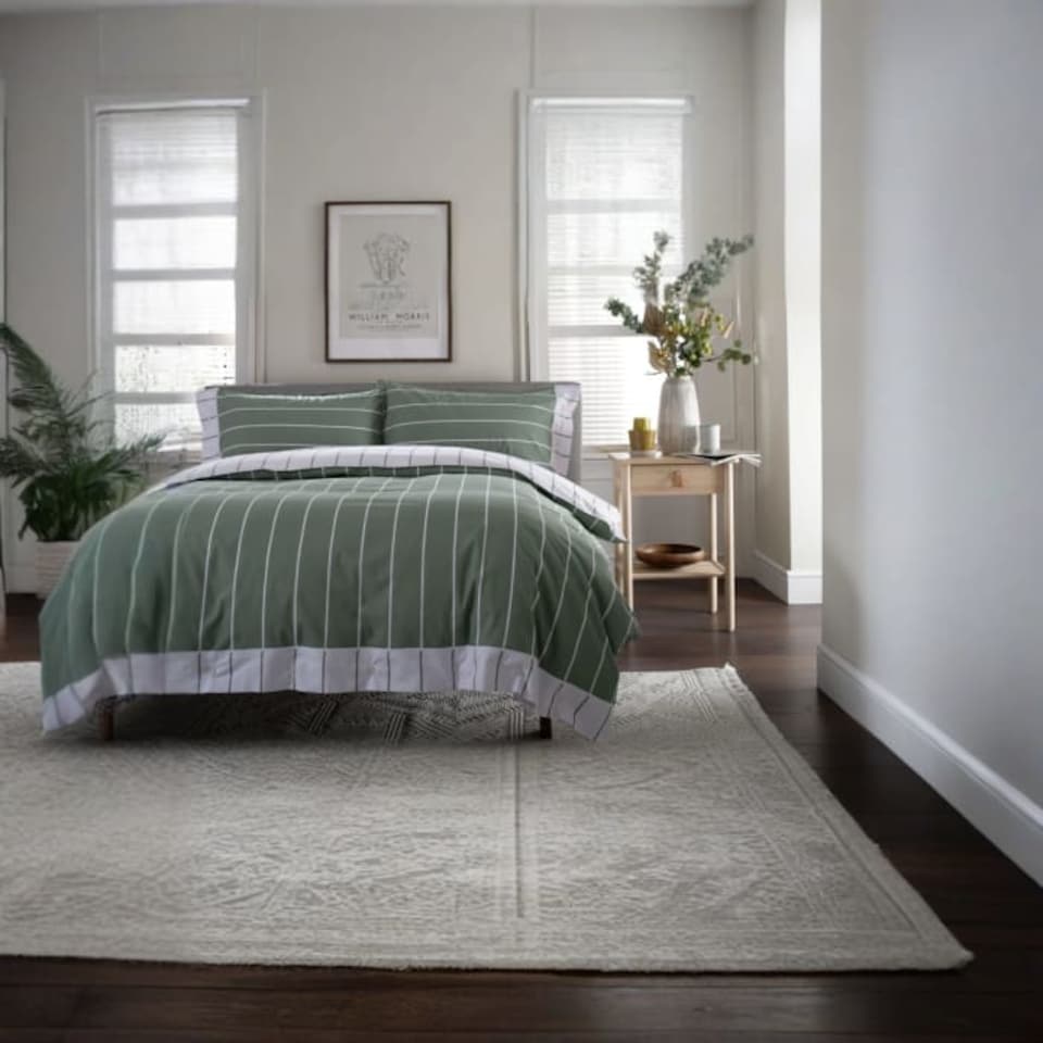 image 1 of TLC Pin Stripe Duvet Set | Green | Green | Single | 1