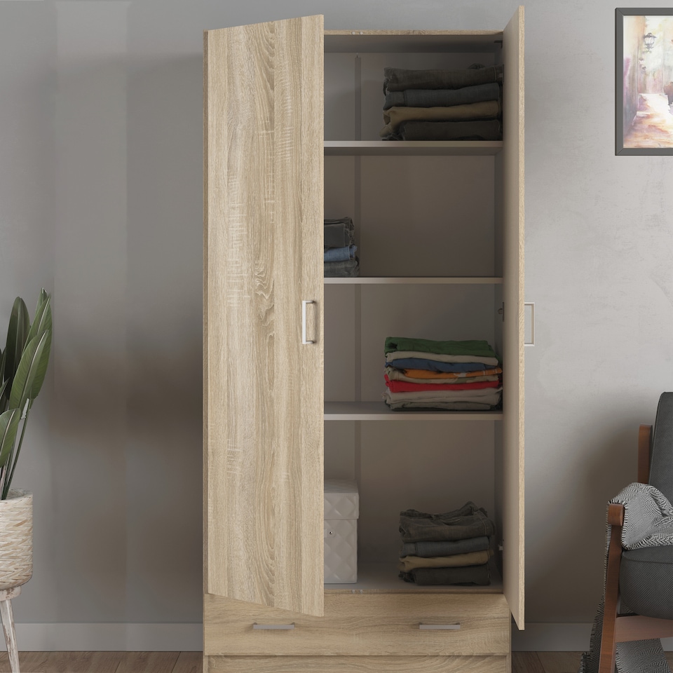 image 1 of Space Wardrobe with 2 Doors + 1 Drawer in Oak 1750