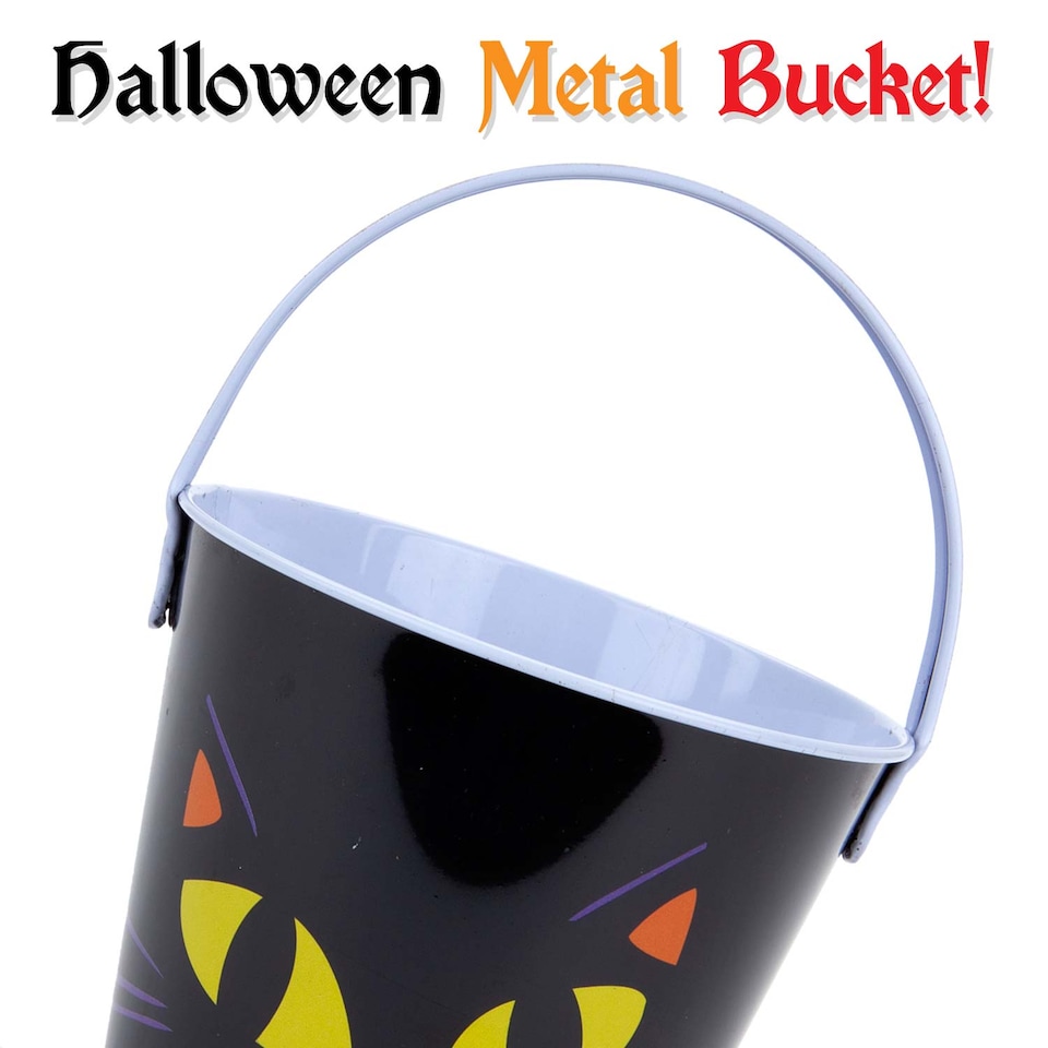 image 1 of VFM e-Store Halloween Candy Bucket - Pumpkin Cat Design - Lightweight Trick-or-Treat Pail
