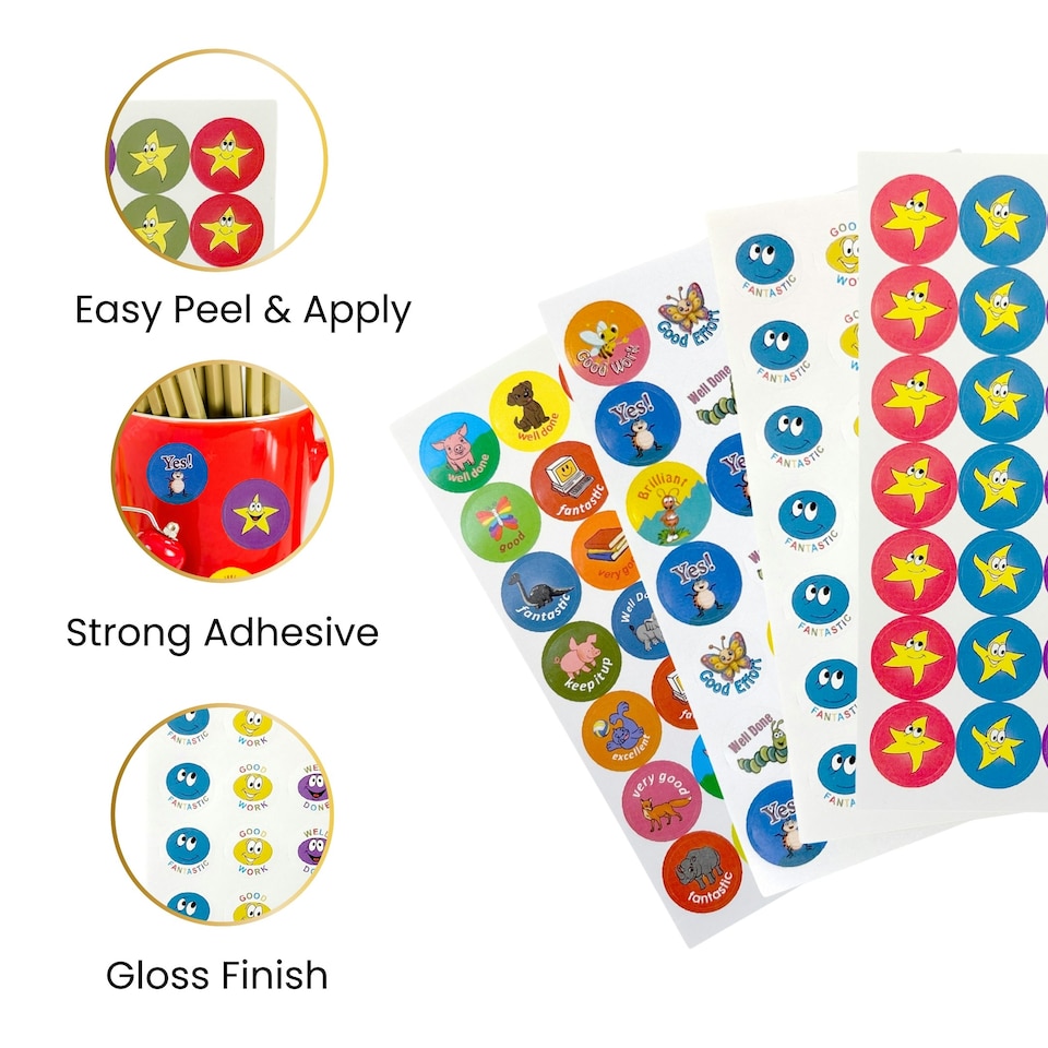 image 1 of Pack of 420 Motivational Assorted Merit Award Face 24mm Self-Adhesive Labels