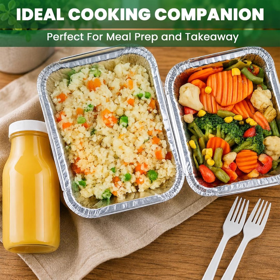 image 1 of ECONX No.1 Aluminium Foil Food Container With Lids Takeaway Food Storage Boxes Pack of 100