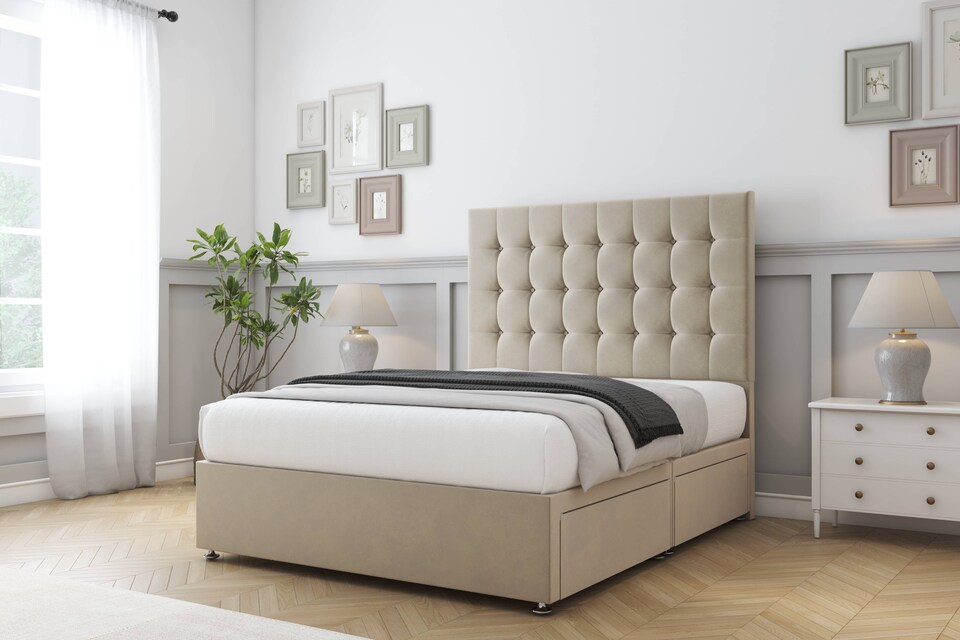 image 1 of Sloomy Alabama Almond Coniston Divan Bed Base No Drawers With 26 Inch Strutted Headboard | Cream | Almond | Small Double | 1