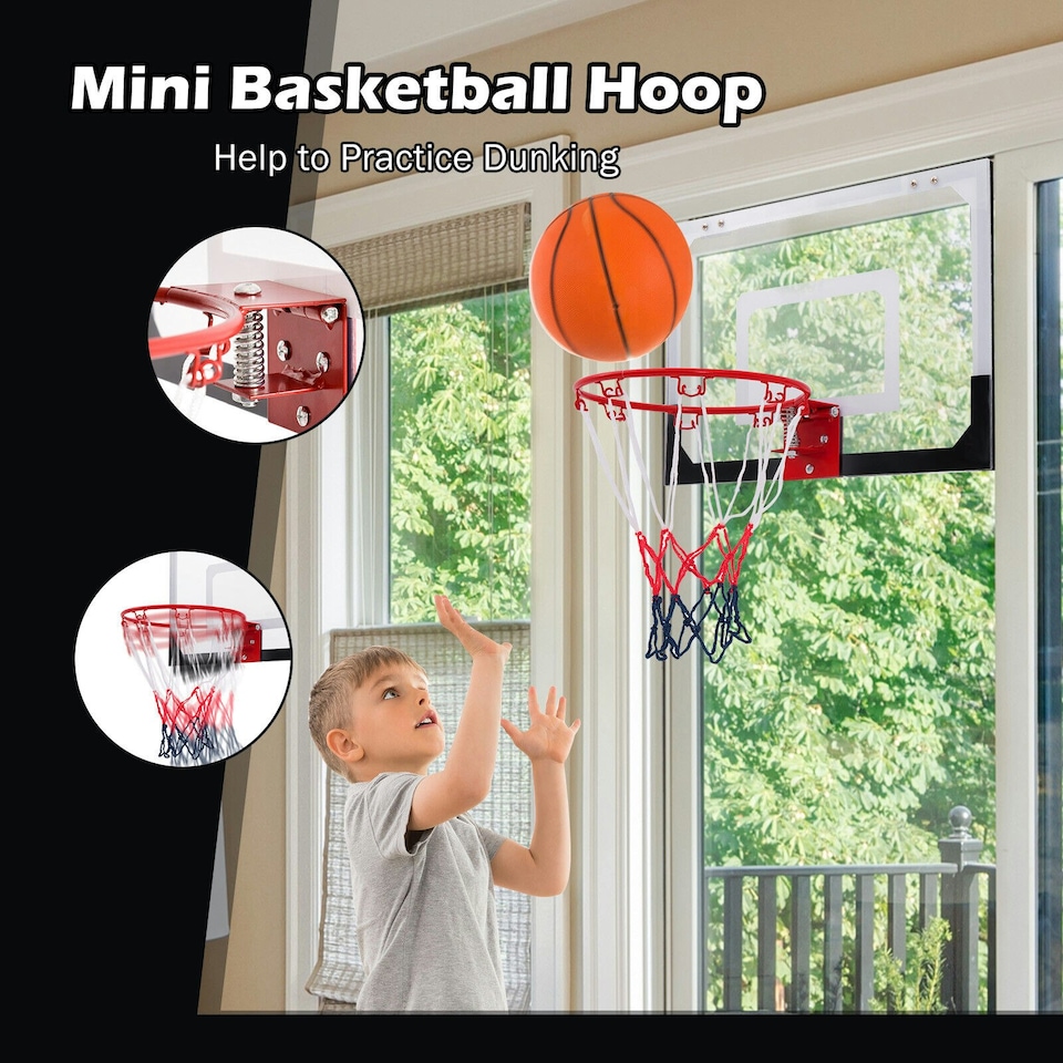 image 1 of COSTWAY Basketball Hoop Over-The-Door Basketball Backboard Red | Standard