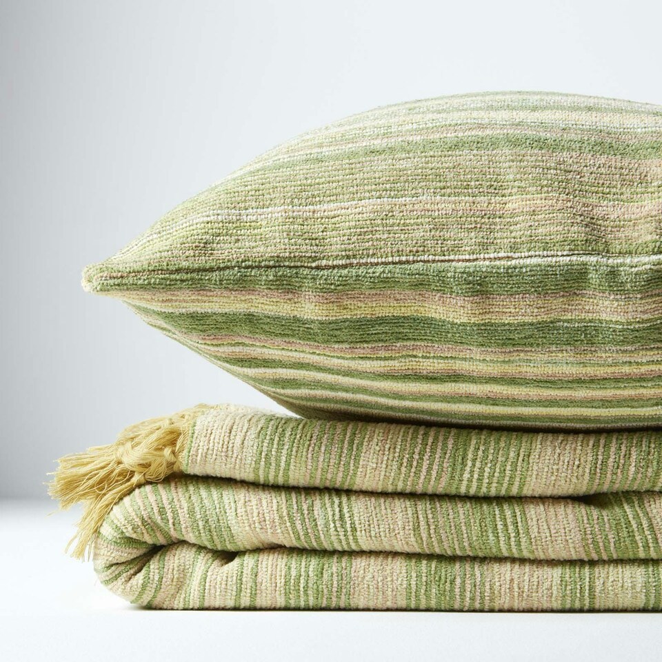 image 1 of Homescapes Bed Sofa Throw Cotton Chenille Tie Dye Green - 150 x 200 cm Green