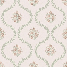 Sample of Posy Trellis Wallpaper in Vintage Pink and Sage Multi