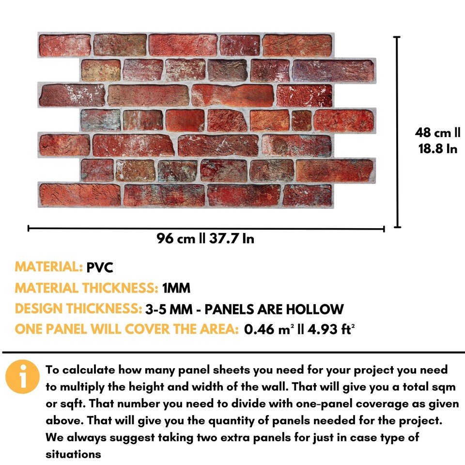 image 1 of NOVECRAFTO 3D Retro Brick Wall Panels – 6 Sheets, Covers 2.76 sqm (29.76 sq ft), 96x48cm – Old Red Brick Effect PVC Cladding for Kitchen, Office, Living Room