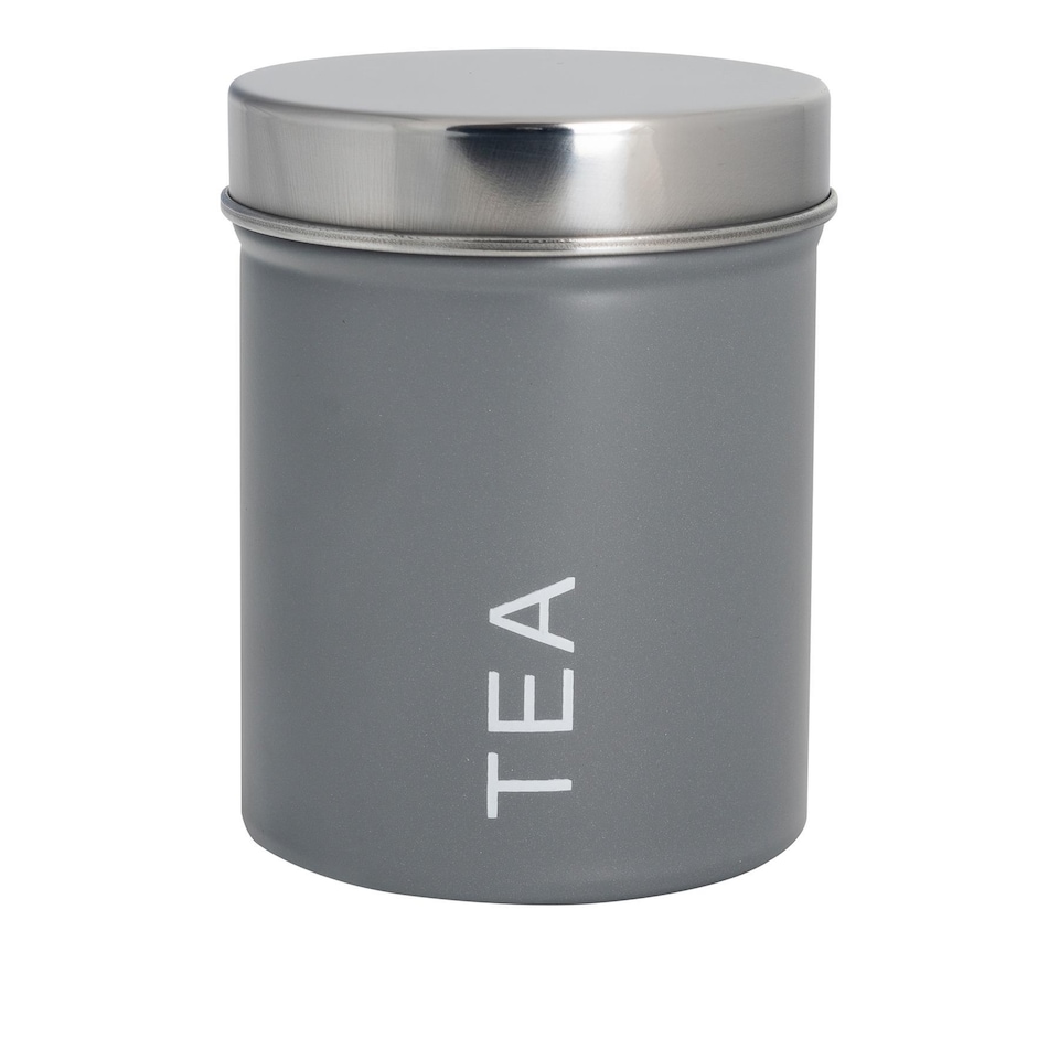 image 1 of Harbour Housewares Round Metal Kitchen Tea Canister - Grey