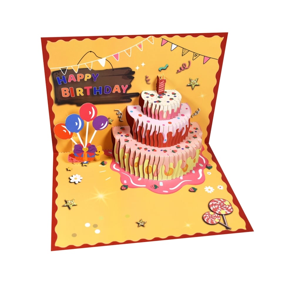 image 1 of Strawberry Cake 3D Pop Up Birthday Card