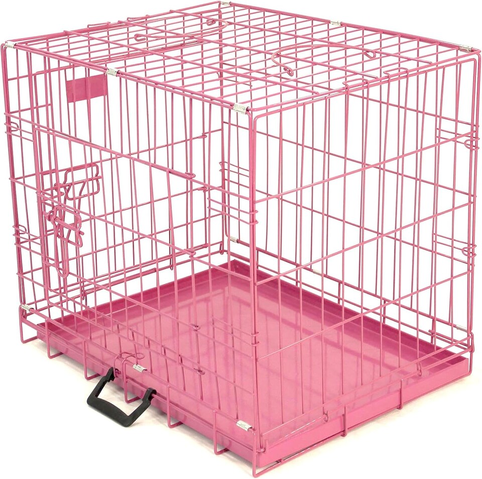 image 1 of Actiaspet Pink Foldable Metal Dog Cage Crate with Removable Tray (Pink, Large)