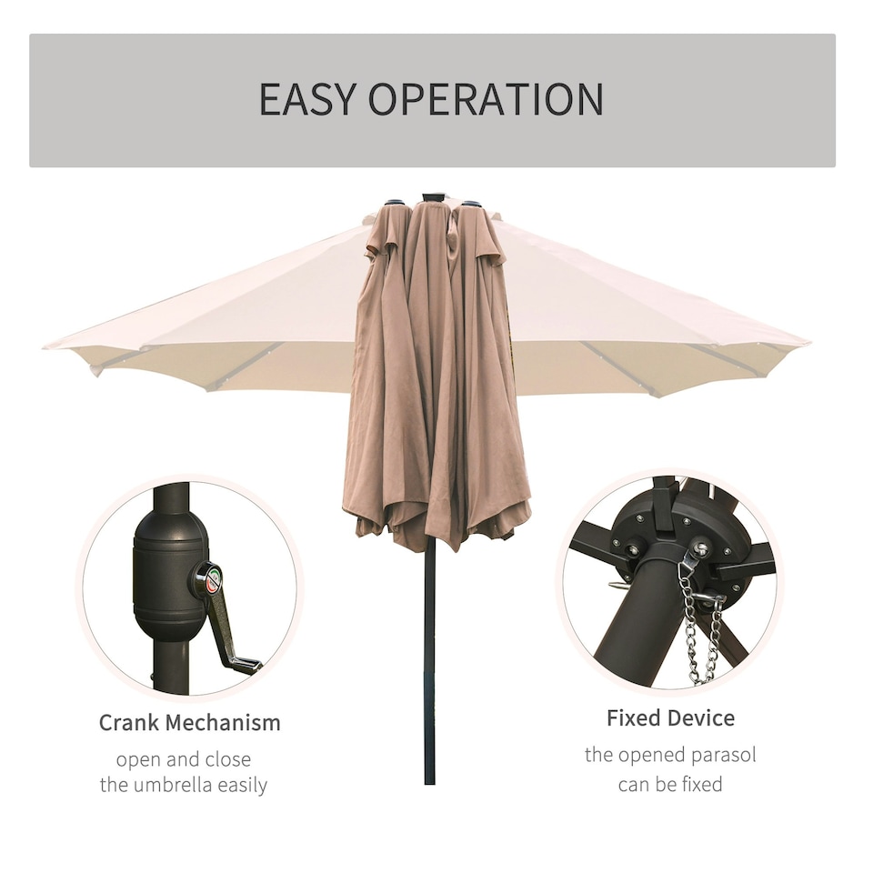 image 1 of Outsunny 4.4m Double-Sided Sun Umbrella Patio Parasol Solar Lights