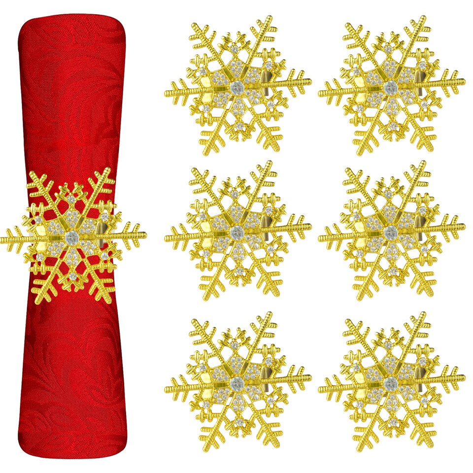image 1 of 6pcs Snowflake Napkin Rings, Napkin Holder with Diamante Rhinestone