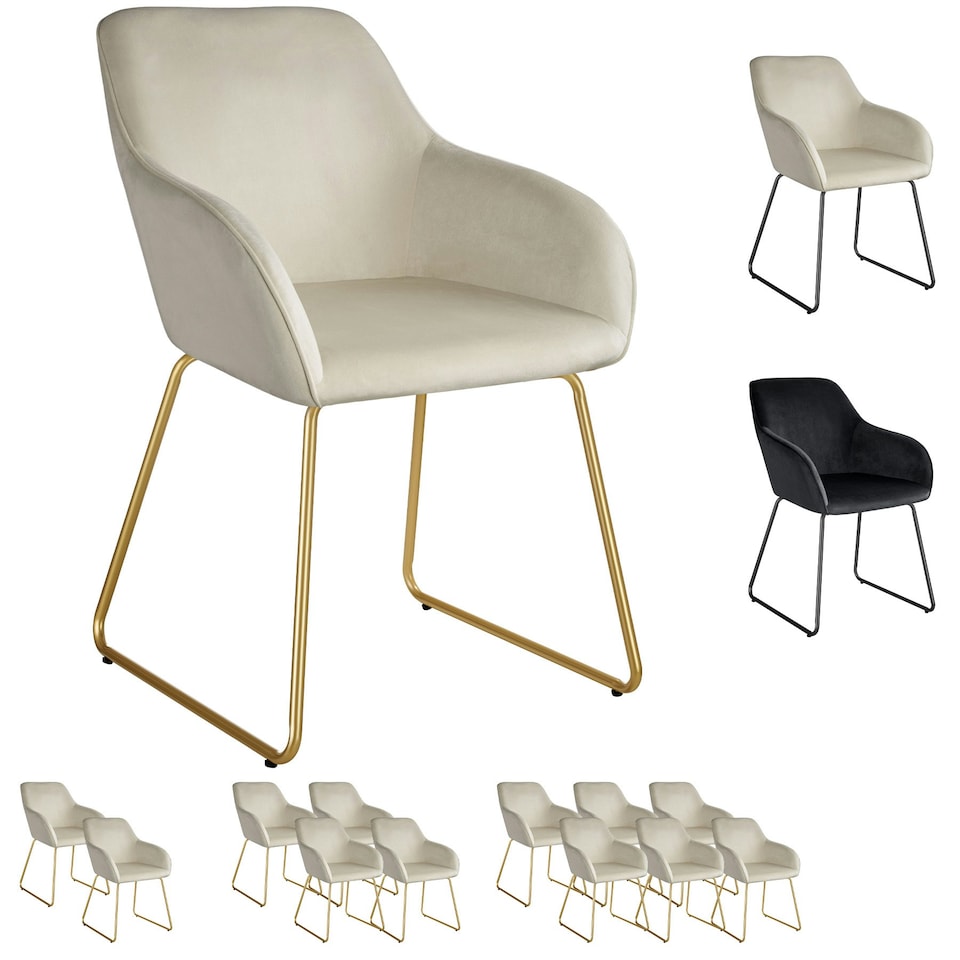 image 1 of Dining Chair Jeane - velvet look, cantilever frame - Set of 2 Cream | Velvet Look Cream/Gold