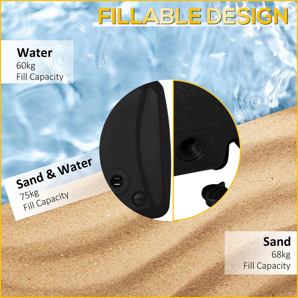 image 1 of Outsunny Parasol Base, Water and Sand Filled, Up to 75kg, Portable Umbrella Stand Weights for Cantilever Banana Parasol with Wheels, Black