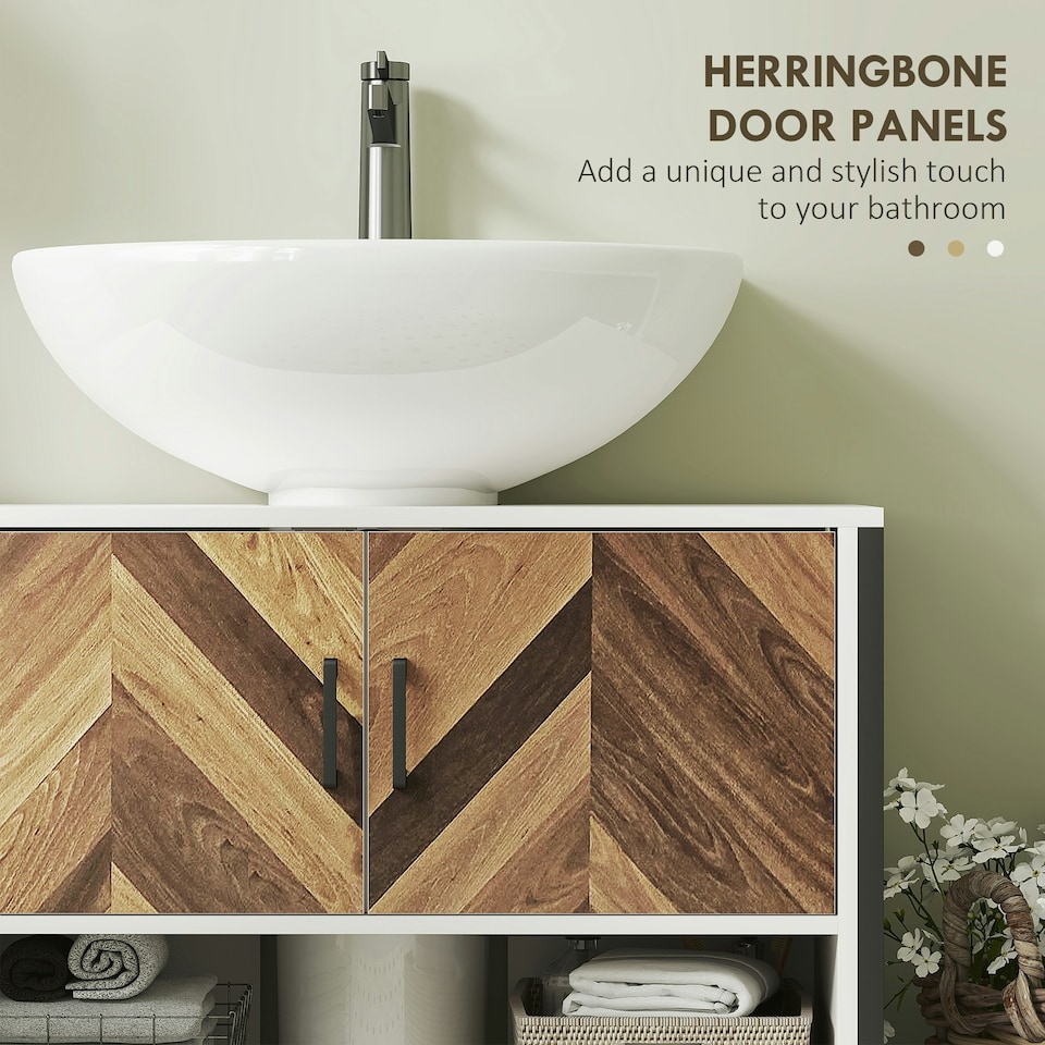 image 1 of HOMCOM Bathroom Under Sink Cabinet for Basin with or without Pedestal Cream White | Cream
