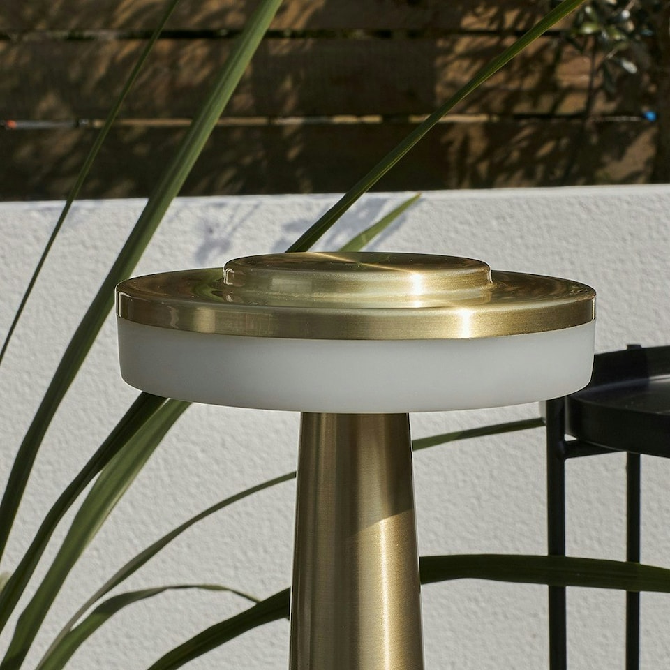 image 1 of ValueLights 3 Pack Talence Brass LED Rechargeable Battery Operated Dimmable Touch Table Lamp Indoor/Outdoor