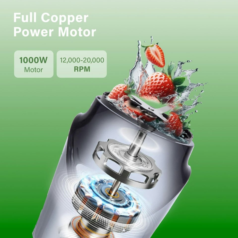 image 1 of PureMate Smoothie Maker and Blender, 1000 Watts, 8 Piece Set, 3 Speed Settings, Stainless Steel Blades Silver