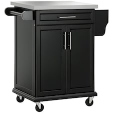 HOMCOM Rolling Kitchen Cart Storage Trolley with Drawer Towel Rail Steel Black