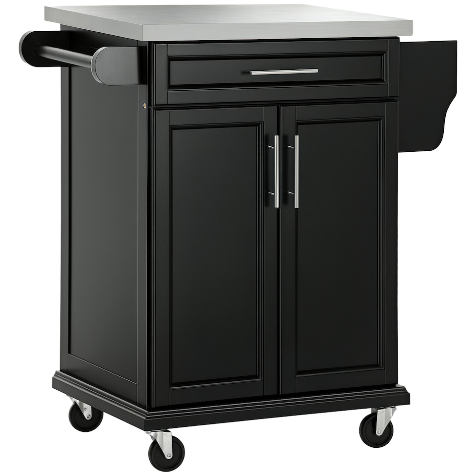 image 1 of HOMCOM Rolling Kitchen Cart Storage Trolley with Drawer Towel Rail Steel Black