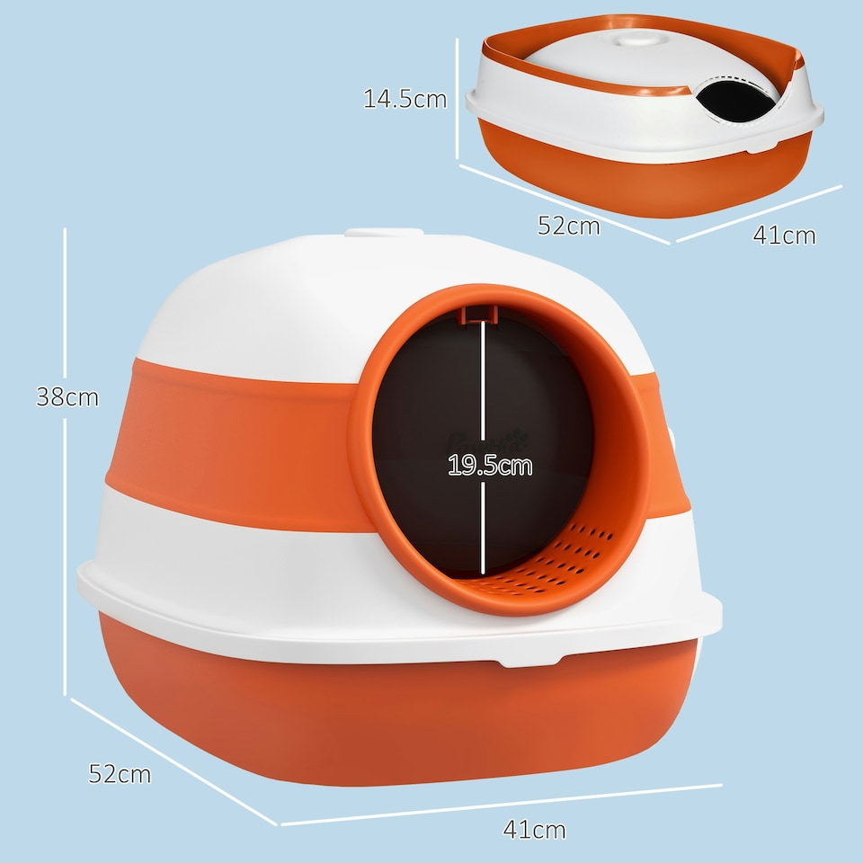 image 1 of PawHut Foldable Cat Litter Tray Hooded Cat Litter Box w/ High Side, Orange