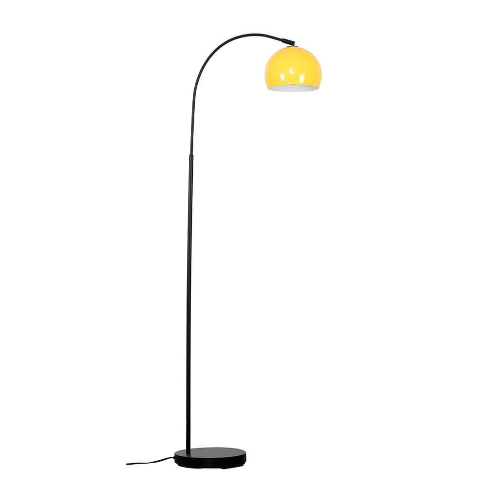 ValueLights Curva Black Floor Lamp Yellow Metal Dome Shade