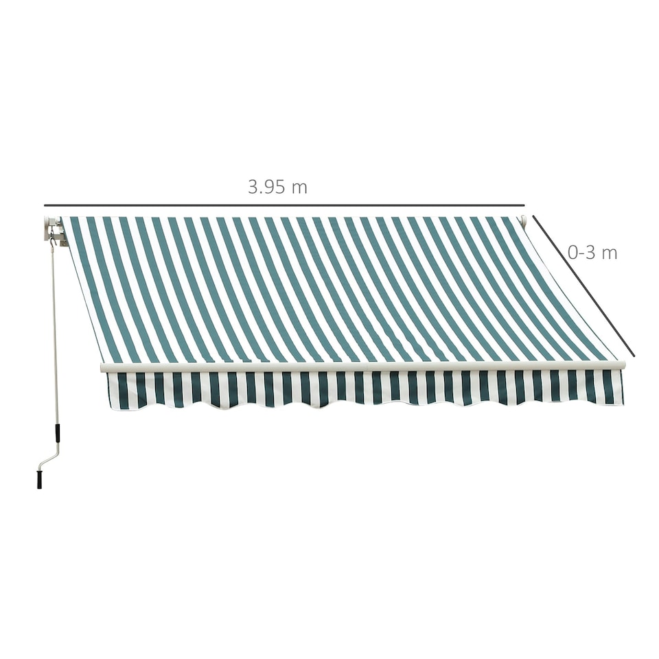 image 1 of Outsunny Garden Sun Shade Canopy Retractable Awning, 4 x 3(m) Green and White
