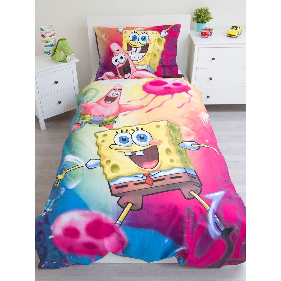 image 1 of SpongeBob SquarePants Duvet Cover Set | Pink | Pink/Blue/Yellow | Single | 1