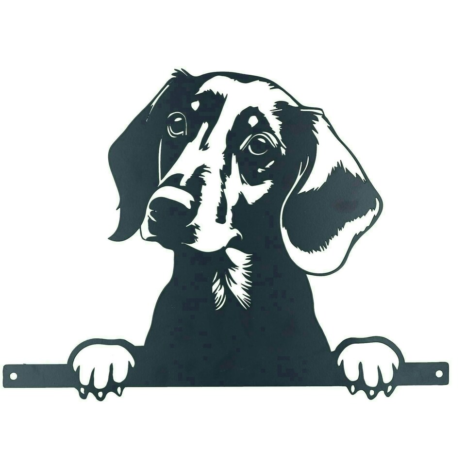 image 1 of Black Metal Peeking Dachshund Silhouette with Fixing Plate Garden Ornament Gift