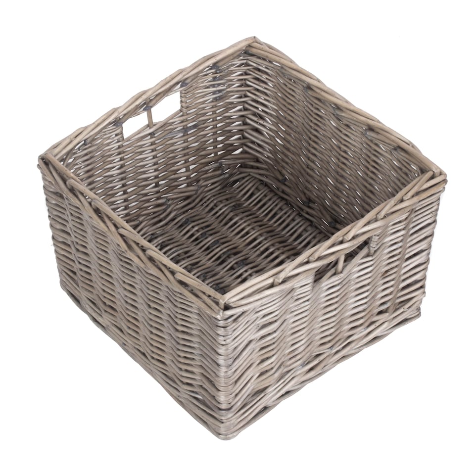 image 1 of Small Square Antique Wash Unlined Storage Basket | Brown | Brown
