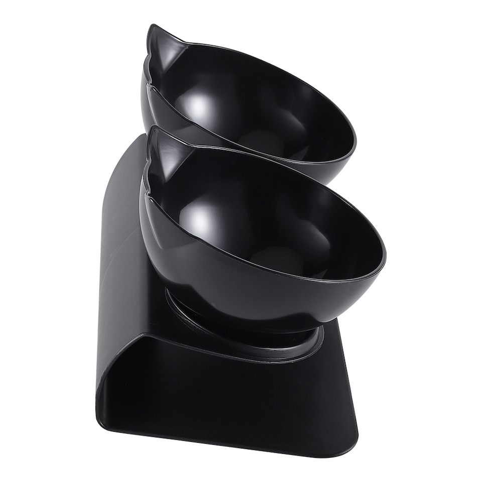 image 1 of Living and Home 15° Tilted Elevated Feeder with Double Cat Bowls | Black