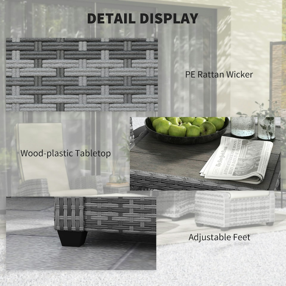 image 1 of Outsunny 5 PCs Rattan Garden Furniture Set with Reclining Chairs, Grey